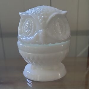 Fenton white milk glass owl decision maker